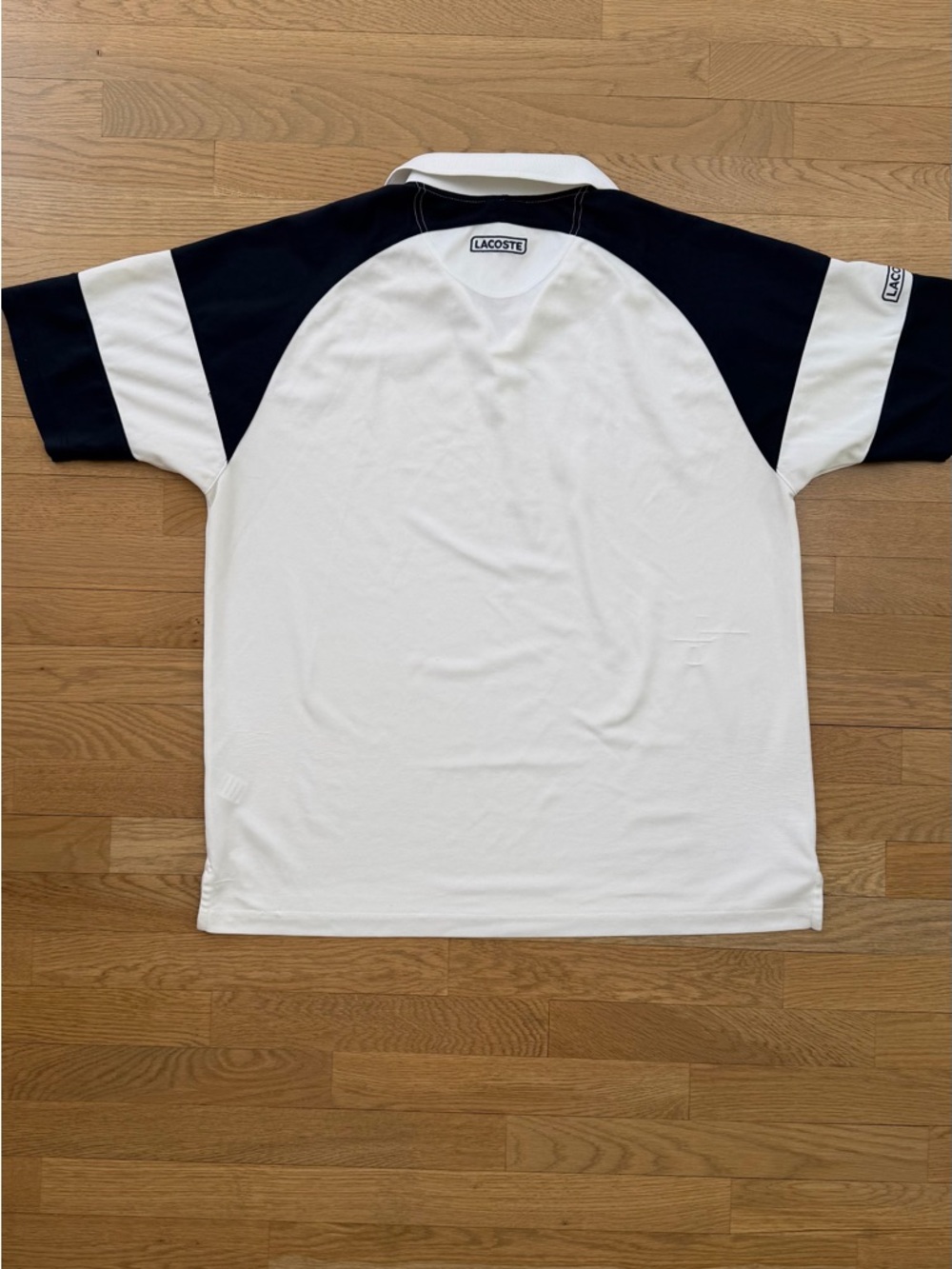 Lacoste White Polo with Navy Raglan Color block Short Sleeves XXL - Picture 5 of 7